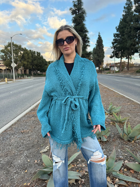 Margie Fringe belt open Cardigan