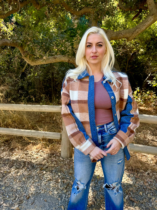 Mix Denim and Plaid Shacket